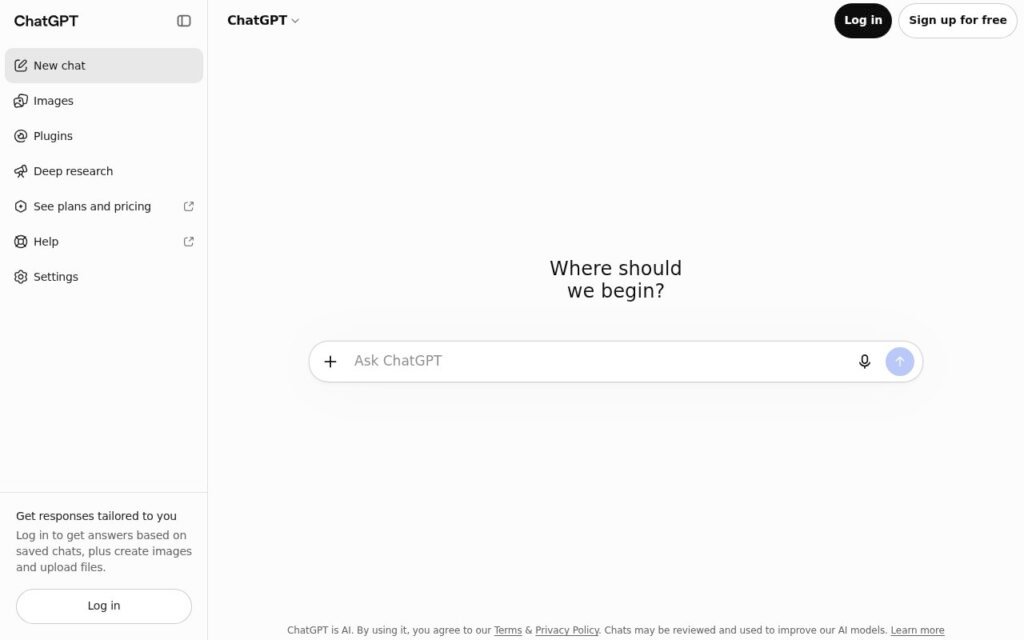 الصفحة الرئيسية لموقع ChatGPT