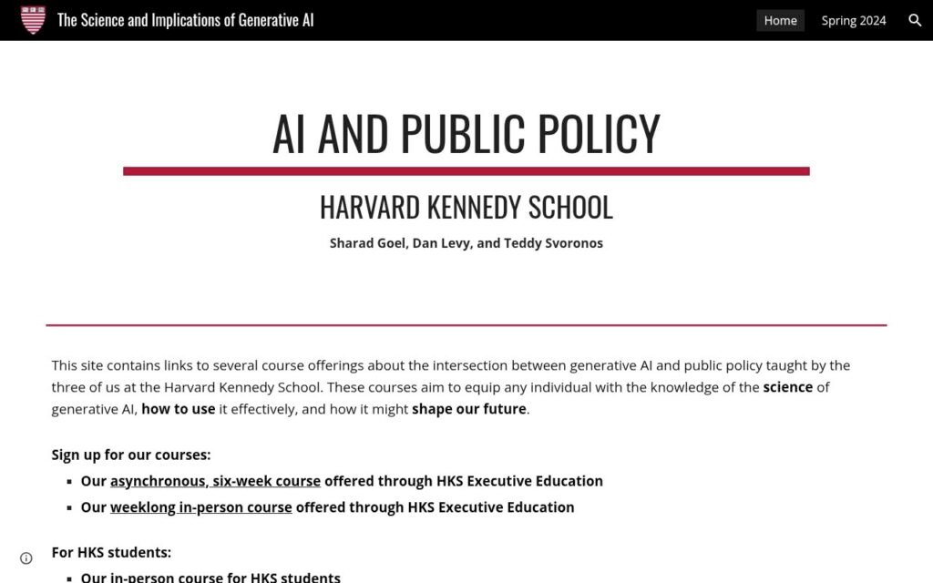 موقع كورس الذكاء الاصطناعي التوليدي المفتوح من Harvard Kennedy School