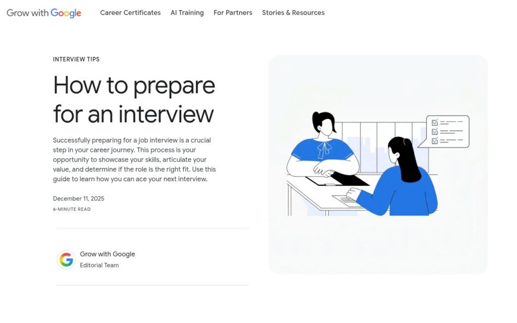 لقطة شاشة من أداة Google Interview Warmup للتدرب على أسئلة المقابلة